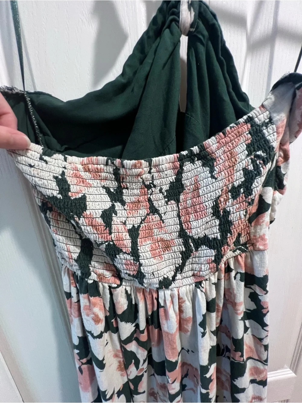 Abercrombie & Fitch Green Pink Floral Halter Smocked Maxi Dress XL Tall